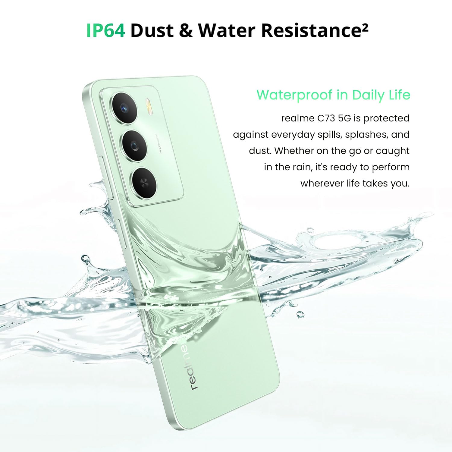 realme c73 5g smartphone 4+64gb jade green, 6.67 inch screen, 120hz display,6000mah battery, 40mp camera, mediatek dimensity 6300 processor, ip64 realme c73 5g smartphone 4+64gb jade green, 6.67 inch screen, 120hz display,6000mah battery, 40mp camera, mediatek dimensity 6300 processor, ip64