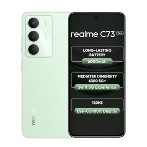 realme c73 5g smartphone 4+64gb jade green, 6.67 inch screen, 120hz display,6000mah battery, 40mp camera, mediatek dimensity 6300 processor, ip64